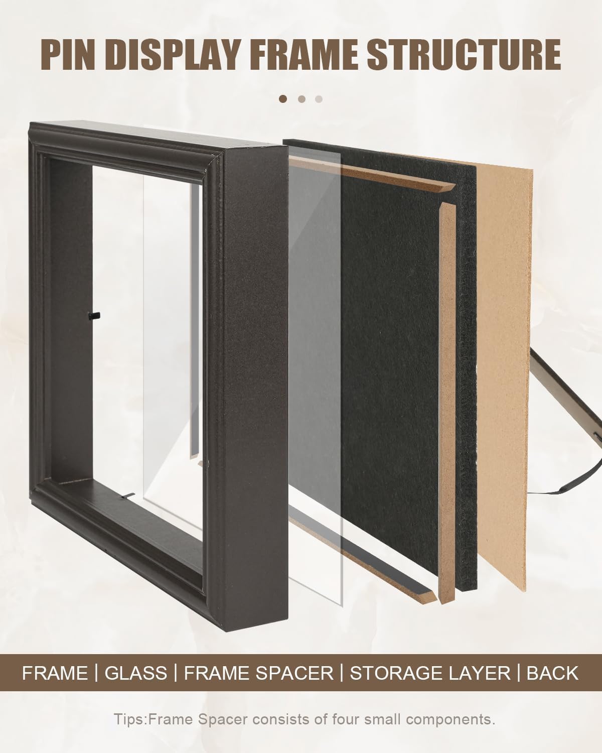 Aldernest 8x8 Enamel Pin Display Frame with Glass for Pin Collection, Brown, 1.3 pounds