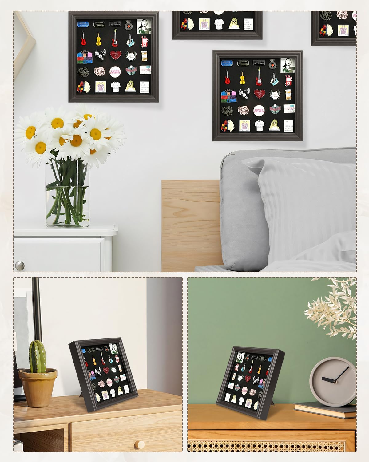 Aldernest 8x8 Enamel Pin Display Frame with Glass for Pin Collection, Brown, 1.3 pounds