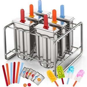 Aldernest Stainless Steel Pop Molds, 6 Round Head Metal Pop Molds with Holder & Reusable Sticks, 2 pounds