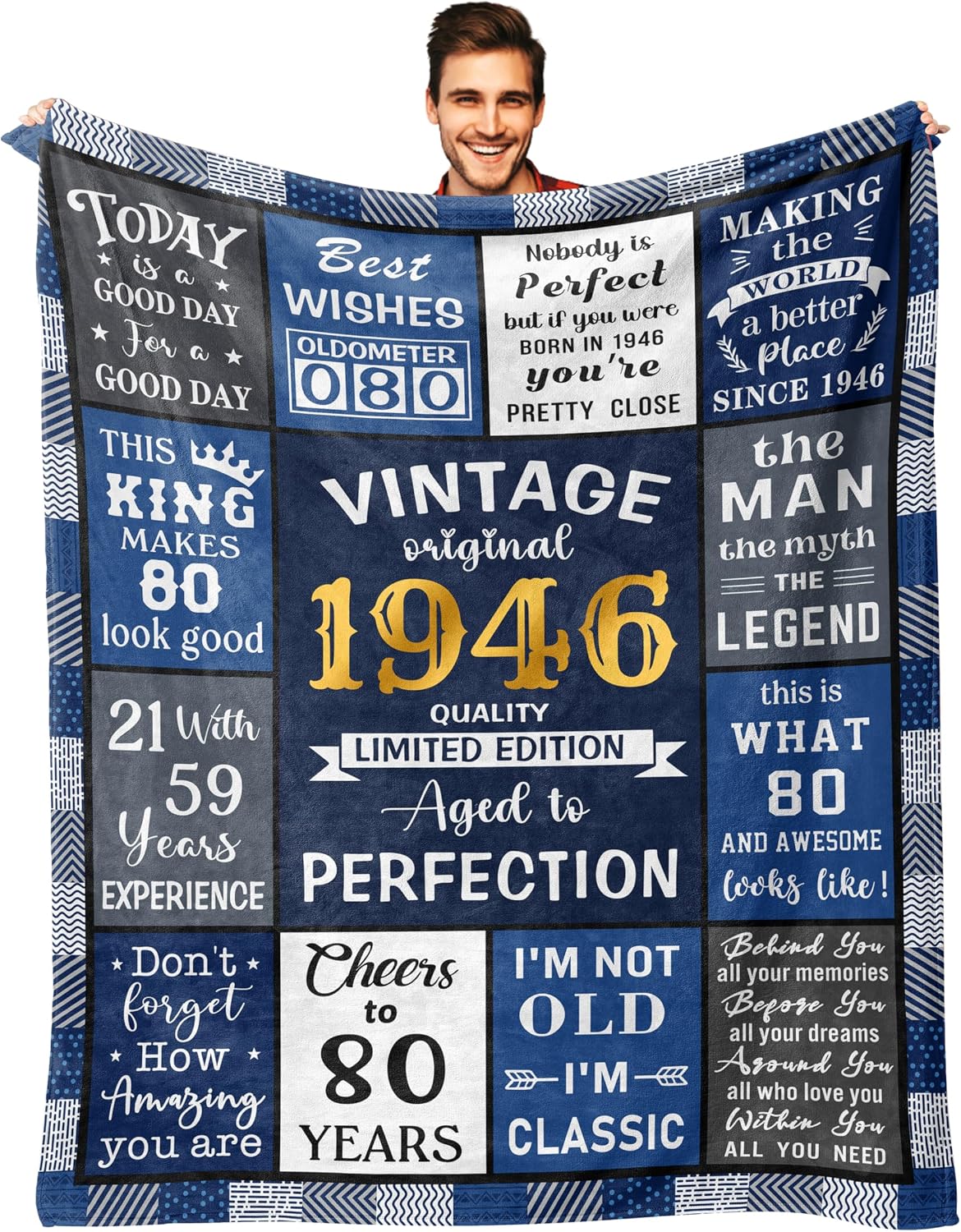 Tanglewick 80th Birthday Gifts for Men, 1946 80th Birthday Blanket 50" X 60"