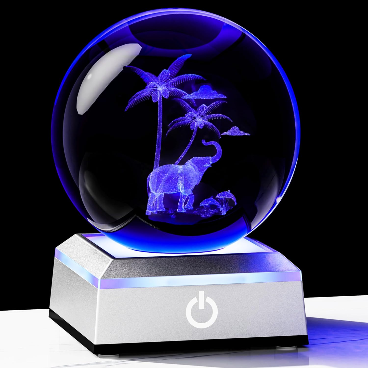 Tanglewick 3D Crystal Ball Elephant Figurine with Colorful Light Base, 1.2 pounds, 3.14 inches