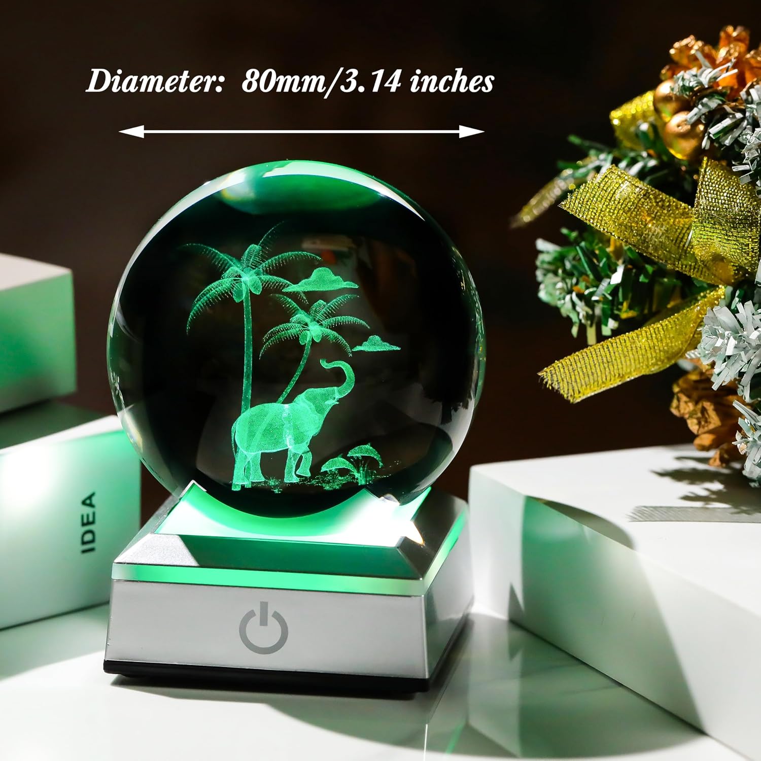 Tanglewick 3D Crystal Ball Elephant Figurine with Colorful Light Base, 1.2 pounds, 3.14 inches