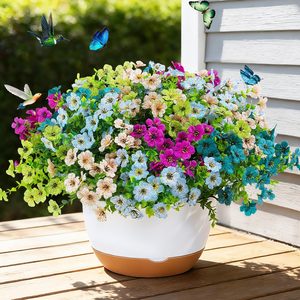 Aldernest Artificial Flowers for Outdoor Planter Decor, 16 Daisy Stems, 0.68 kg, Mix Blue-rose-teal-green-champagne