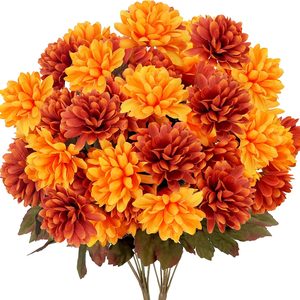 VelloHome Large 2 Bundles Fake Mums Artificial Fall Flowers for Outdoor, 24 Heads, 15.84 ounces
