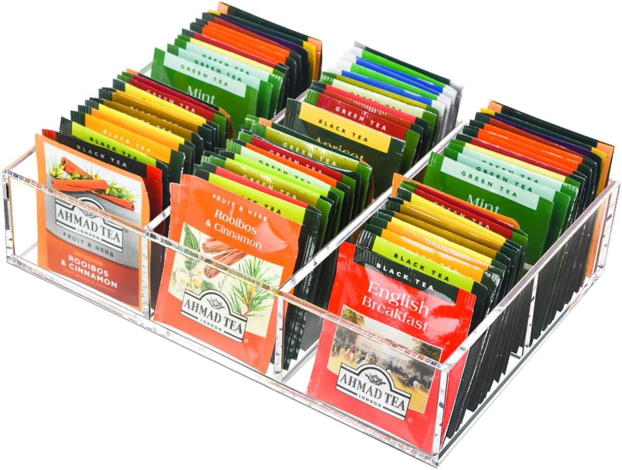 Aldernest Acrylic Tea Bag Organizer, Clear Tea Bag Holder, Drawer Organizer, 1.34 pounds