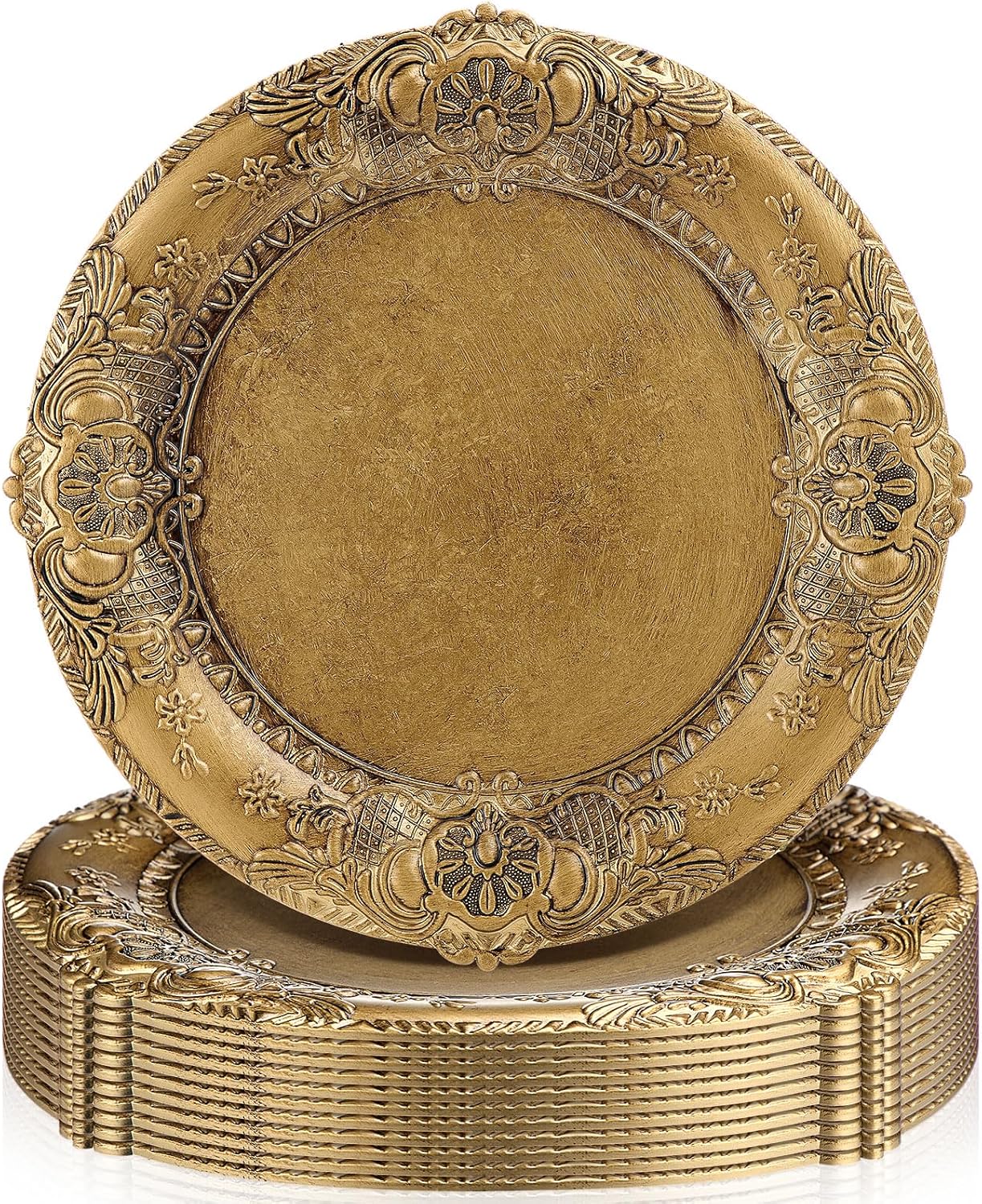 Aldernest Antique Gold Charger Plates Set of 12 Plastic Gold, 4.8 pounds, 13 Inch - Classic