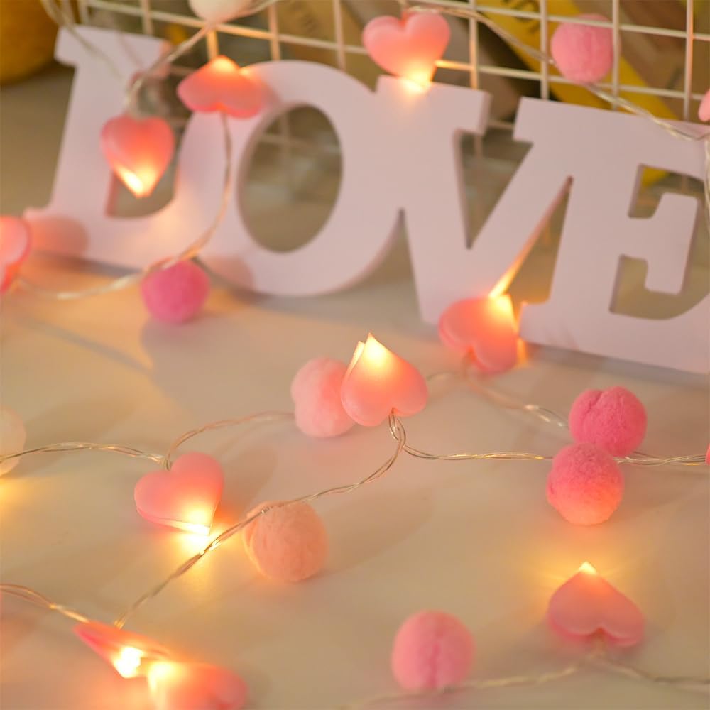 Aldernest 9.85Ft Valentines Day String Lights with 20 Pink Heart LEDs Lights, 0.1 kg, Pink-Pink Heart, 3.05 Feet