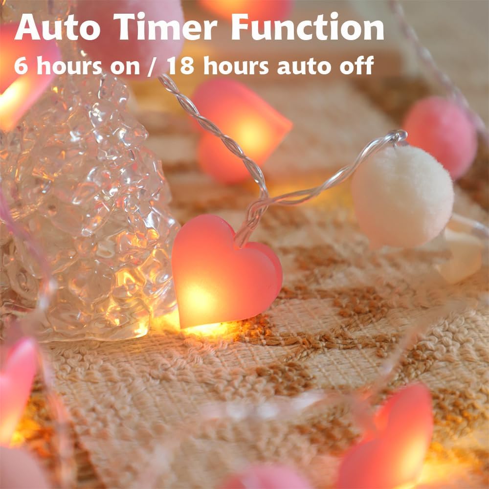 Aldernest 9.85Ft Valentines Day String Lights with 20 Pink Heart LEDs Lights, 0.1 kg, Pink-Pink Heart, 3.05 Feet
