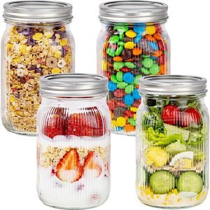 Ashenby 32 OZ Wide Mouth Mason Jars, 4 PACK Glass Mason Jars with airtight Lids, medium, Clear