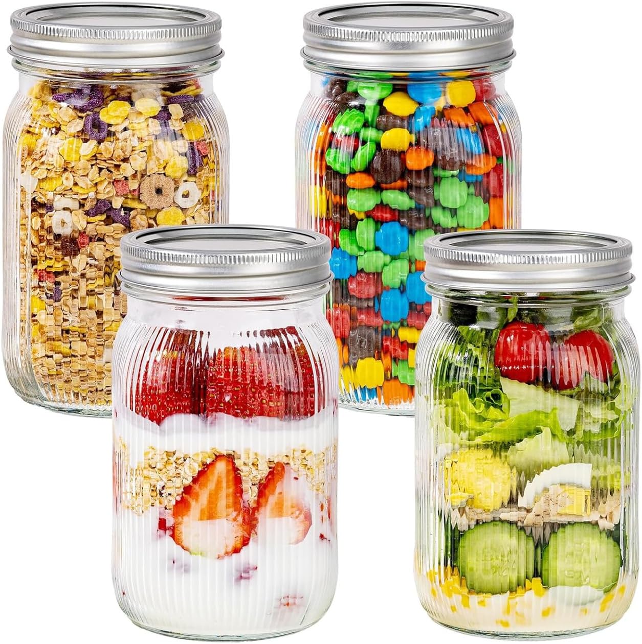 Ashenby 32 OZ Wide Mouth Mason Jars, 4 PACK Glass Mason Jars with airtight Lids, medium, Clear
