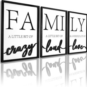 Aldernest 3D Wood Family Wall Decor, 36" x 16" Framed Family Sign Wall Art, 16"L x 12"W