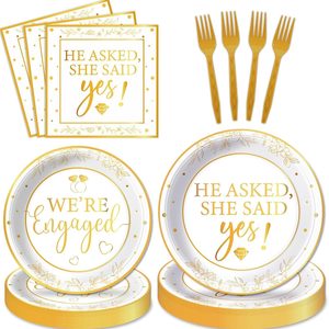 Tanglewick 100 Pcs Happy Engagement Party Decorations Engaged Plates Napkins, 1.2 pounds, White