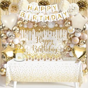 Rowanmere White and Gold Birthday Party Decorations Set, 118 Pcs with Balloon Arch, 117