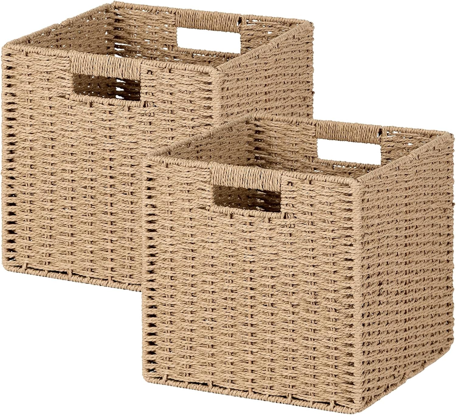 Aldernest 11-Inch Paper Rope Wicker Basket with Built-In Handles, 2 Pack, 1.74 kg, Natural Beige