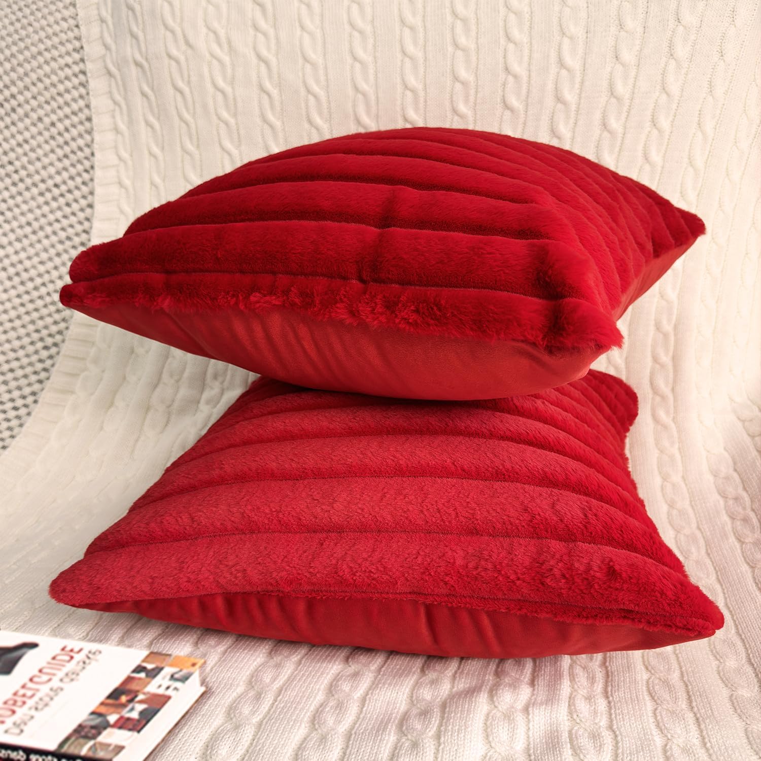 Aldernest 2 Pack 26x26 Pillow Cover Velvet Pillow Covers, Red