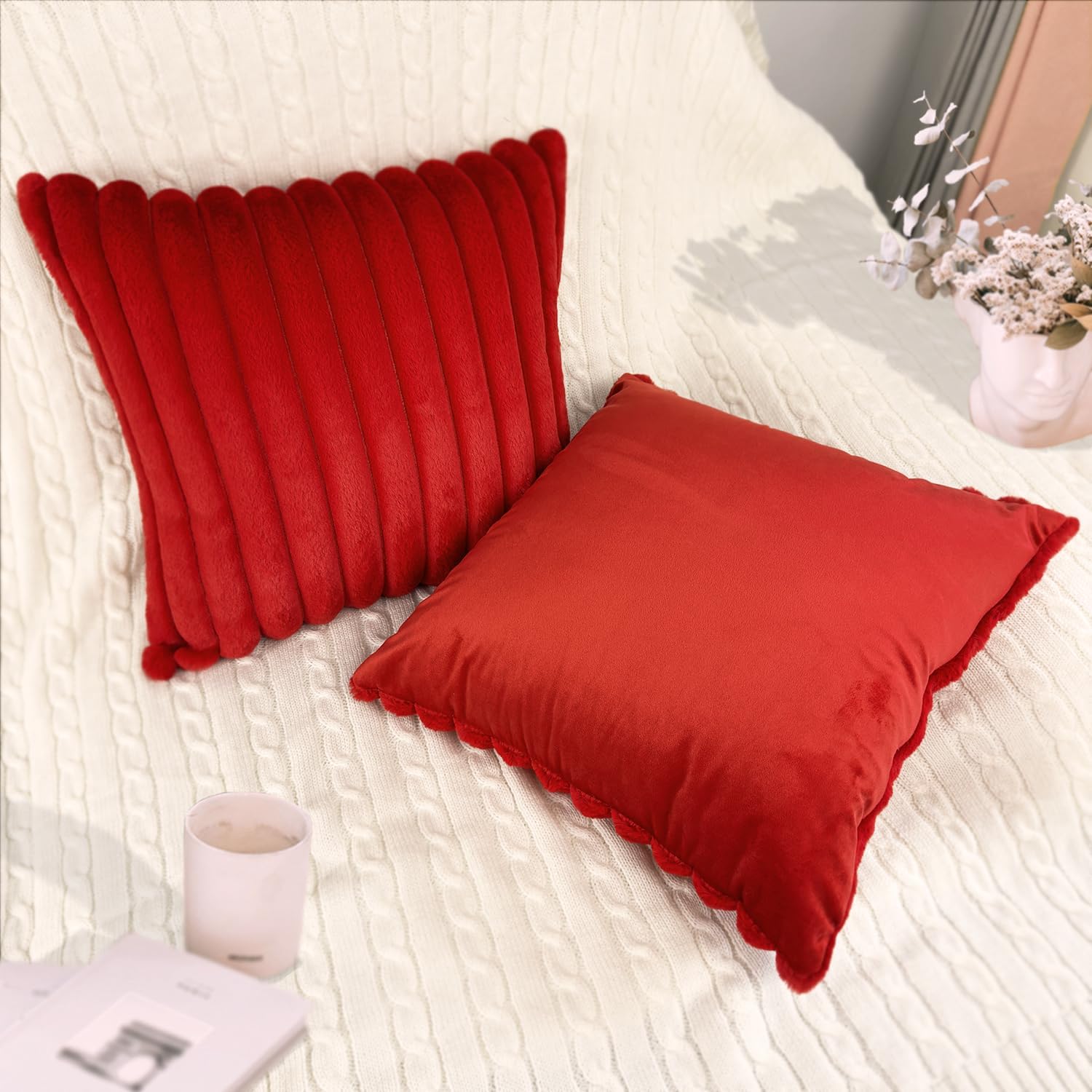 Aldernest 2 Pack 26x26 Pillow Cover Velvet Pillow Covers, Red