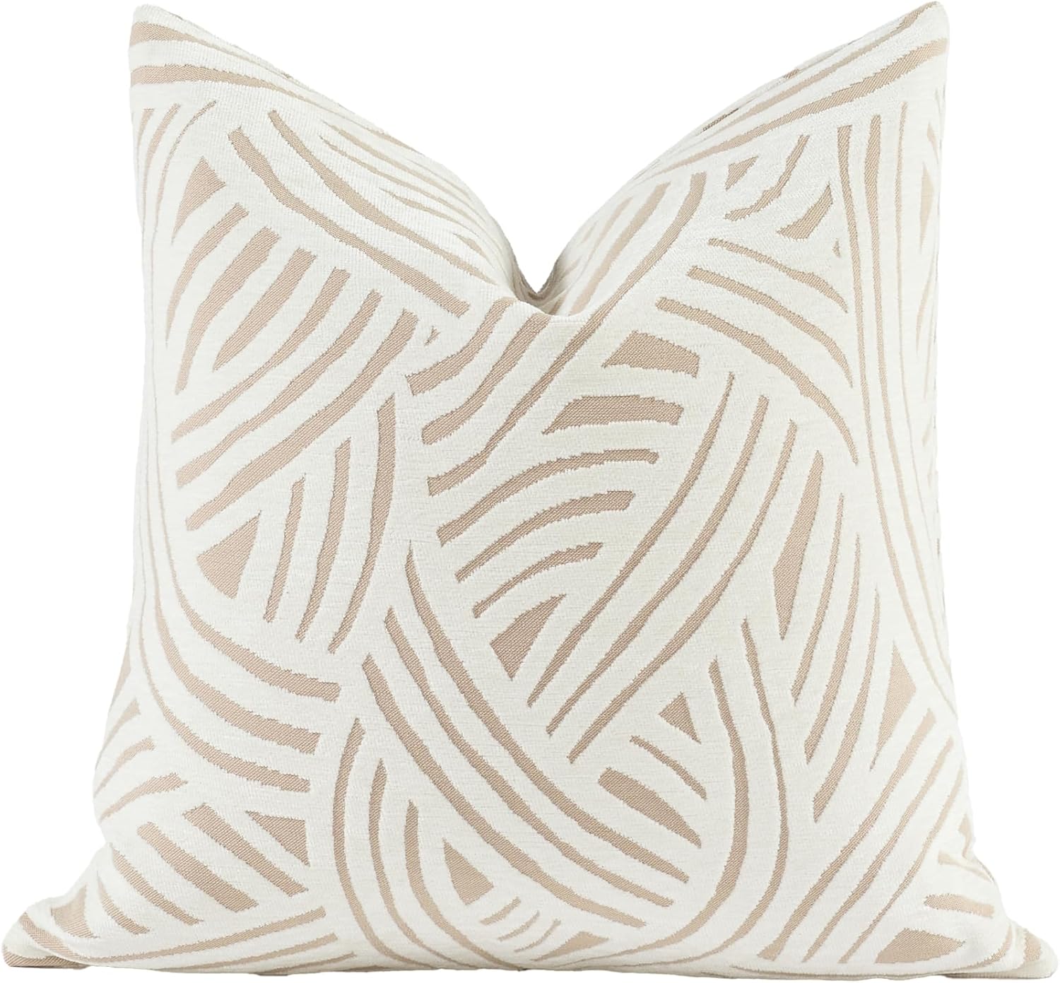 Aldernest New 20x20'' inches Throw Pillow Cushion Covers - Paradise Beige Color Chenille Jacquard Embroidery Luxury Modern Style Couch Sofa Bed Pillow