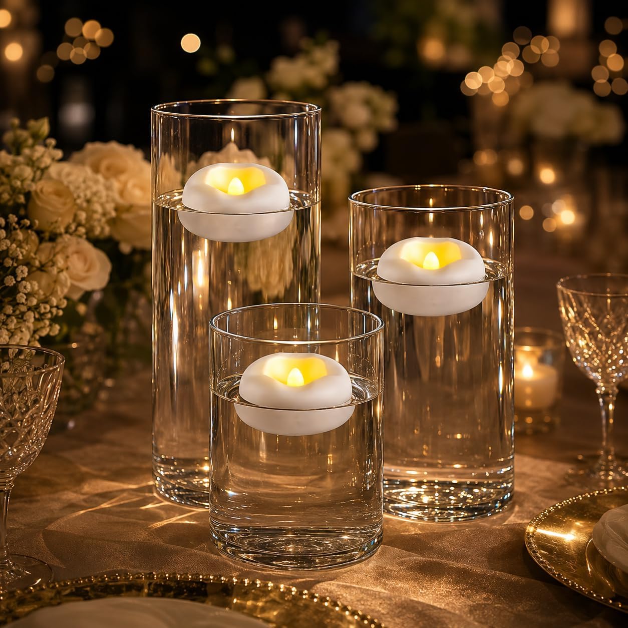 Ashenby 12 Pack 2.3” Flameless LED Floating Candles, 6.4 ounces, Ivory