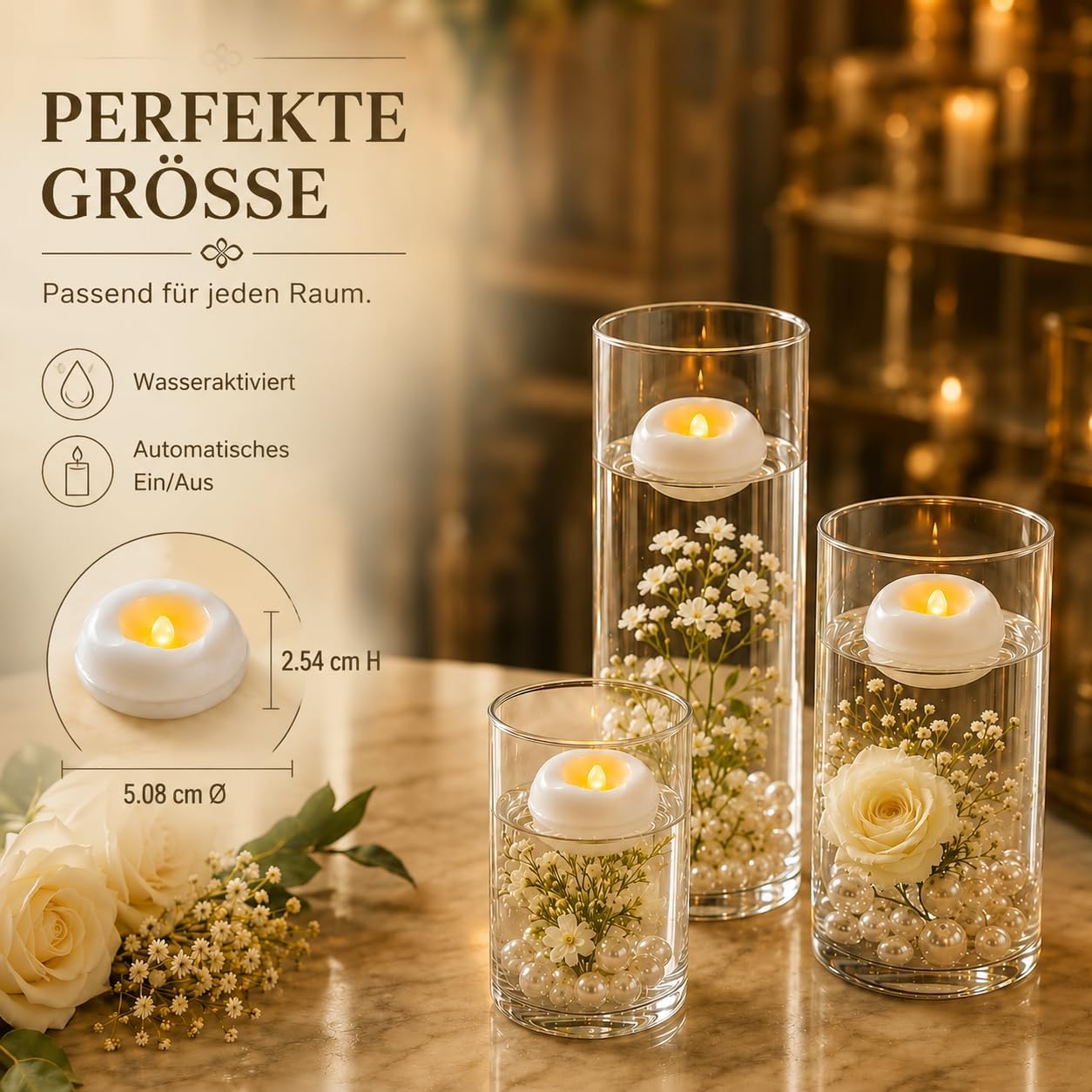 Ashenby 12 Pack 2.3” Flameless LED Floating Candles, 6.4 ounces, Ivory