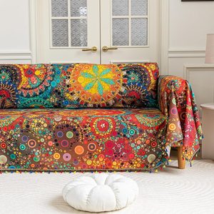 Aldernest Boho Couch Cover with Tassels, Washable 1-Seater Sectional Sofa Cover for Living Room, 2 pounds, 71*51, Dot Colorful