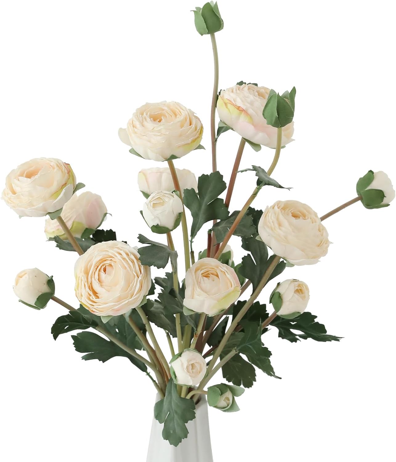 Birchmont 6 Pc White Ranunculus Artificial Flowers, 23.6 in Long Stems, 0.3 kg