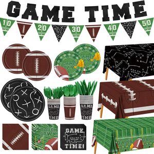 Tanglewick Football Party Supplies Decor Kit for 24 Guests - 3 Tablecloths, 2.8 pounds, Black