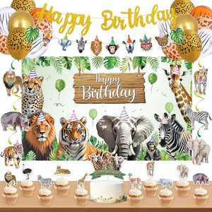 Aldernest Safari Animals Birthday Party Decorations, Jungle Birthday Banner, Green, 39 Count