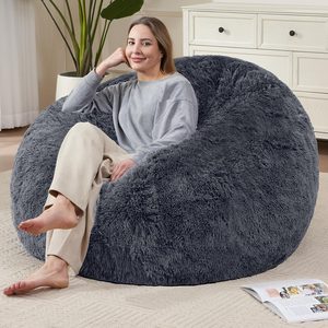 Copperlyn Bean Bag Cover Soft Faux Fur Stuffed Animal Bean Bag Storage, 38" x 40", Dark Grey (Cover Only)