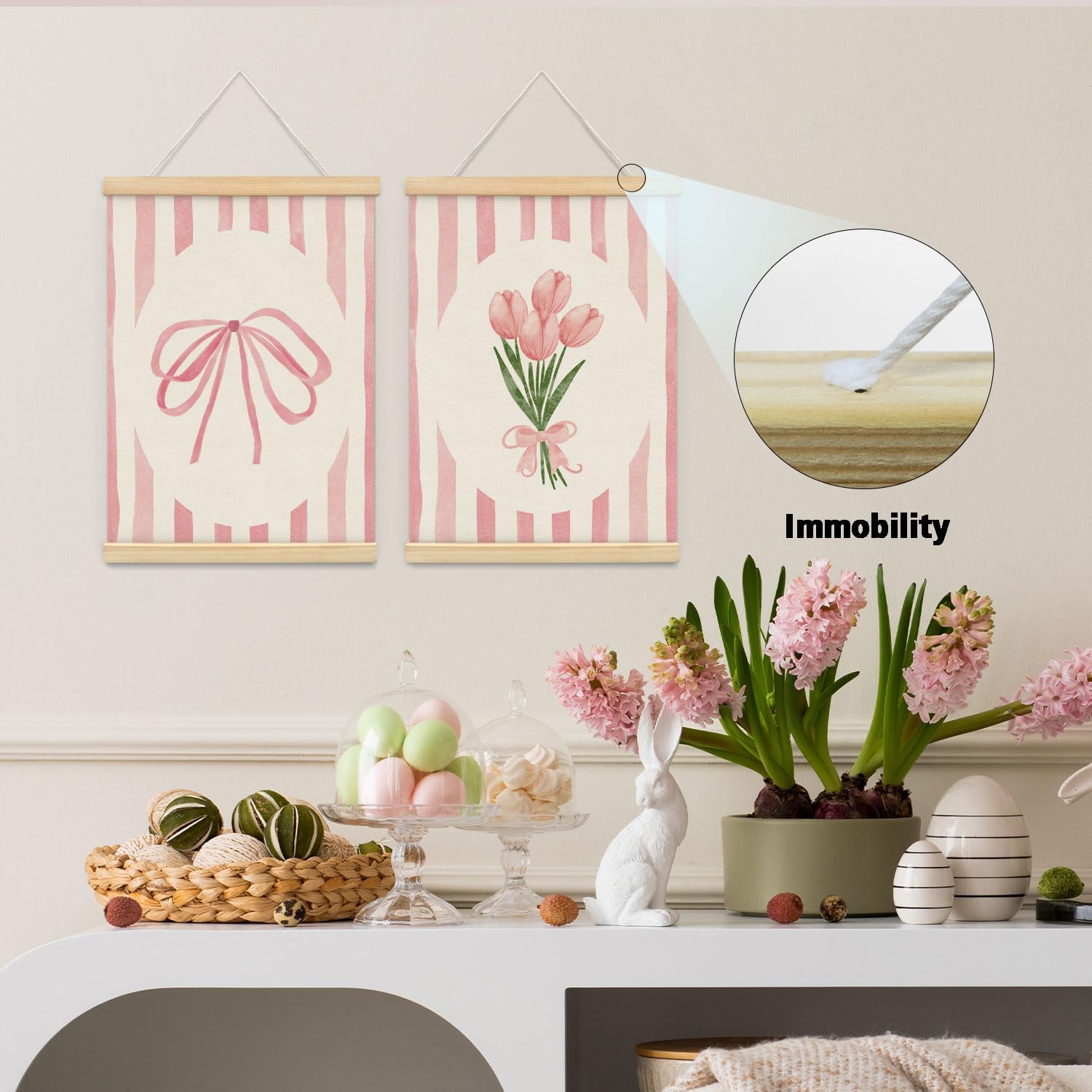 Aldernest Coquette Pink Bow Room Wall Art, Cute Girly Wall Art Decor Set of 2, 12x16, Flower Bow
