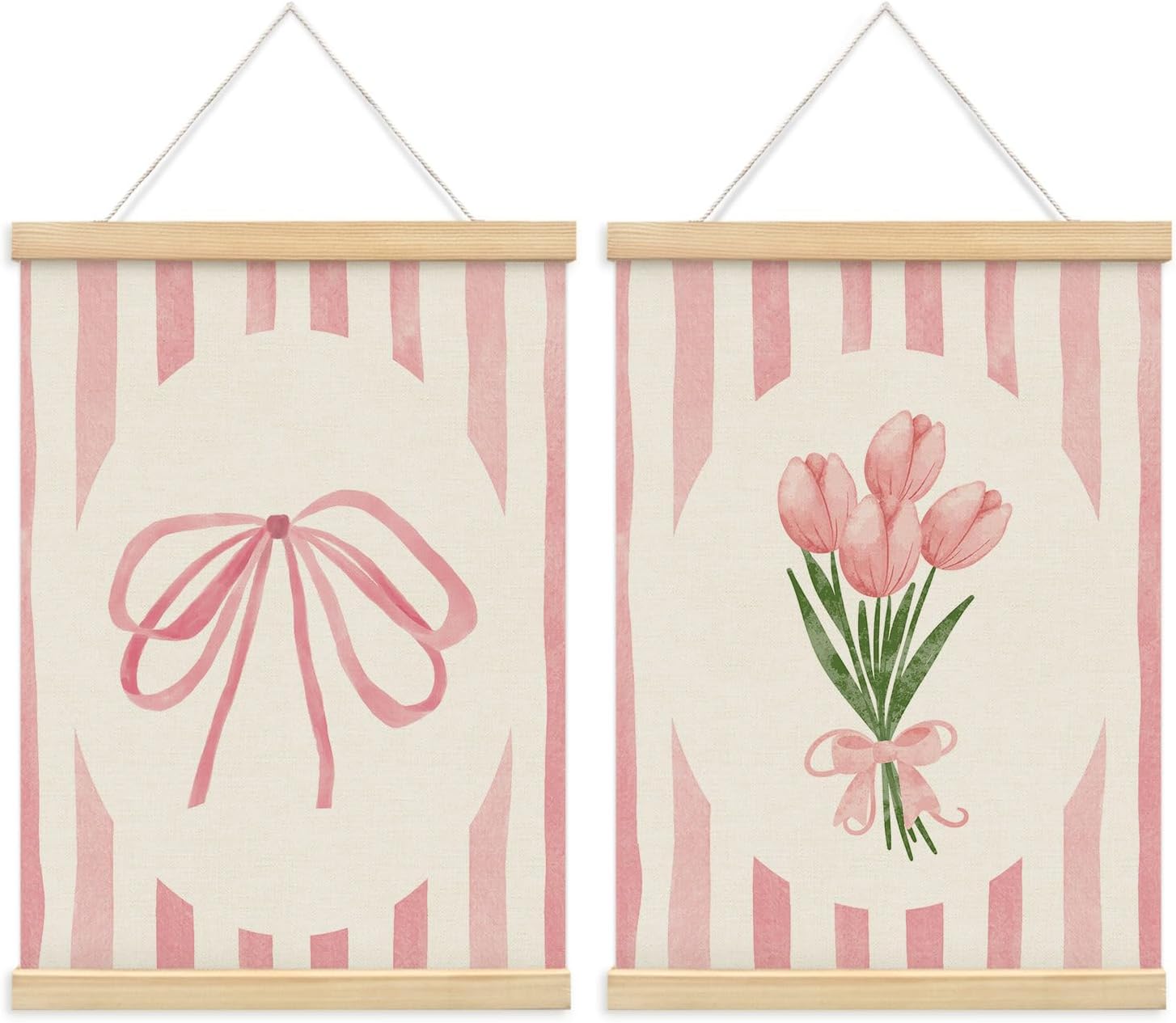 Aldernest Coquette Pink Bow Room Wall Art, Cute Girly Wall Art Decor Set of 2, 12x16, Flower Bow