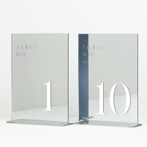 Barleyfield Sliver Wedding Table Numbers 1-10 with Stands, 8 ounces, Number 1-10, 5"x7", Sliver Mirror White Font