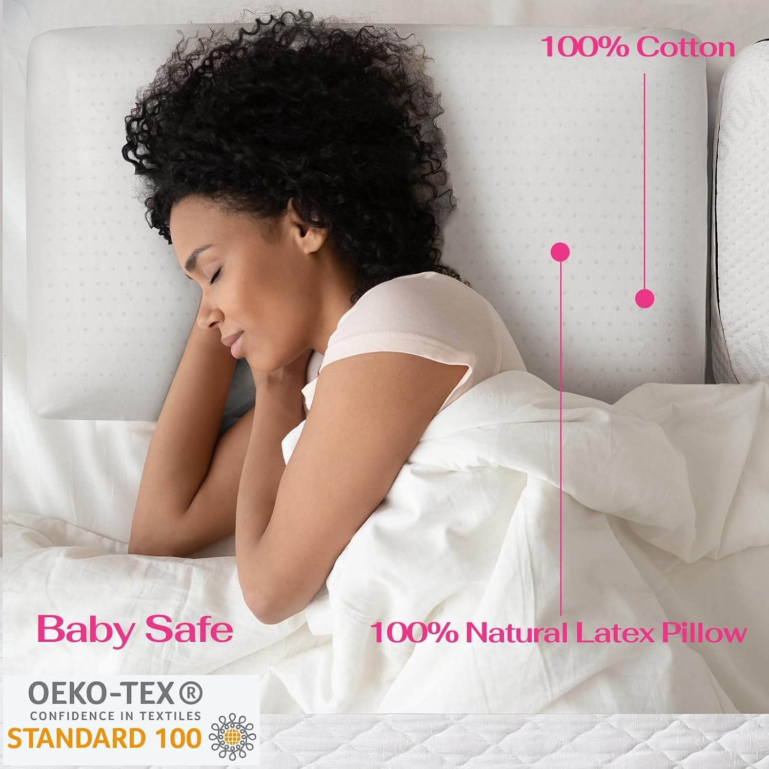 Aldernest 100% Talalay Latex Pillow Bed Pillow for Sleeping, 2.4 pounds, Standard (High Loft), White