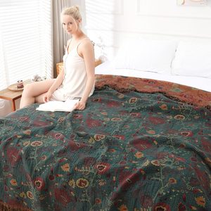 Tanglewick Boho Throw Blanket for Couch Bed, 100% Cotton Soft Rustic Quilt, 60''x 80''