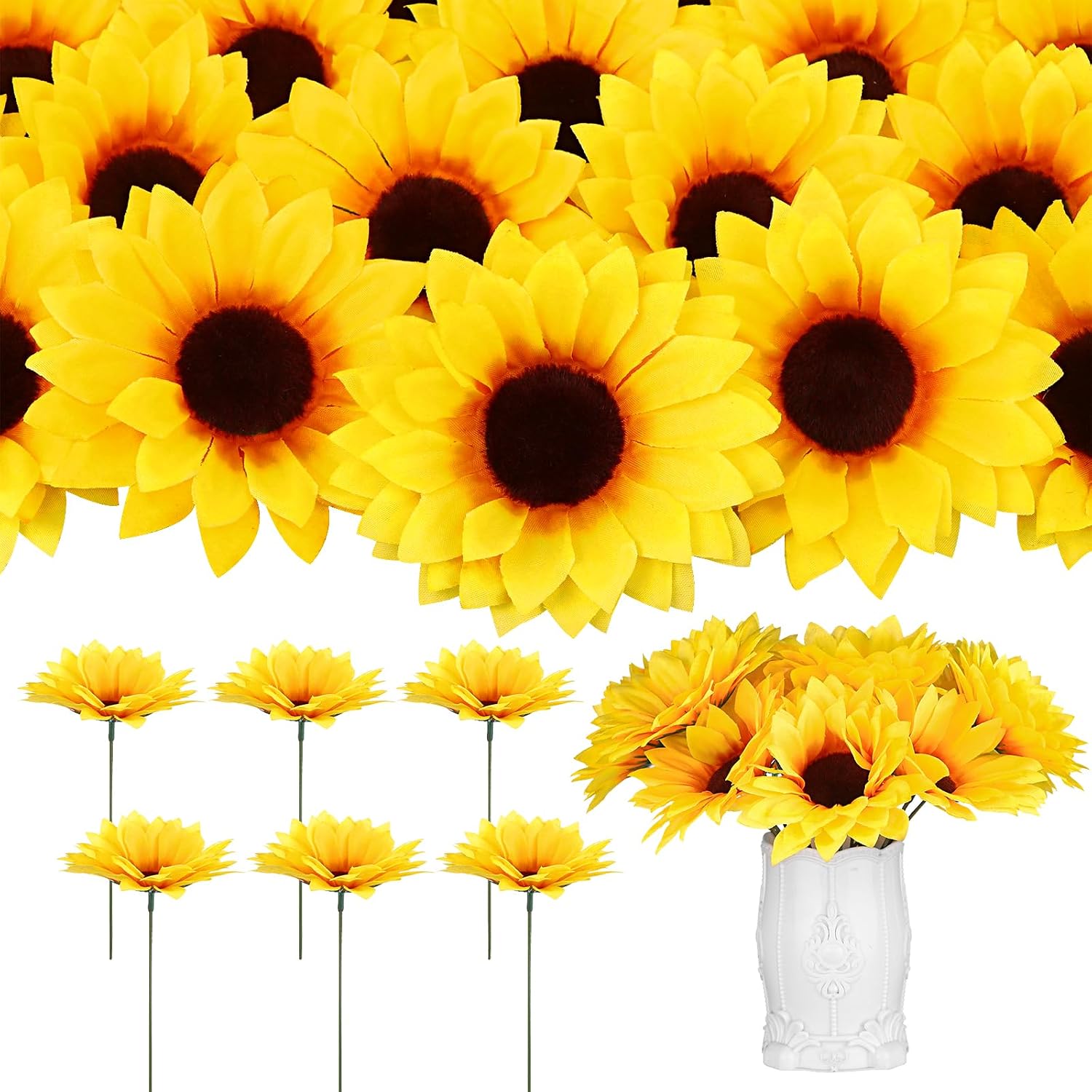 Aldernest 80 Pcs Large Sunflower Artificial Flowers Bulk, 0.39 kg