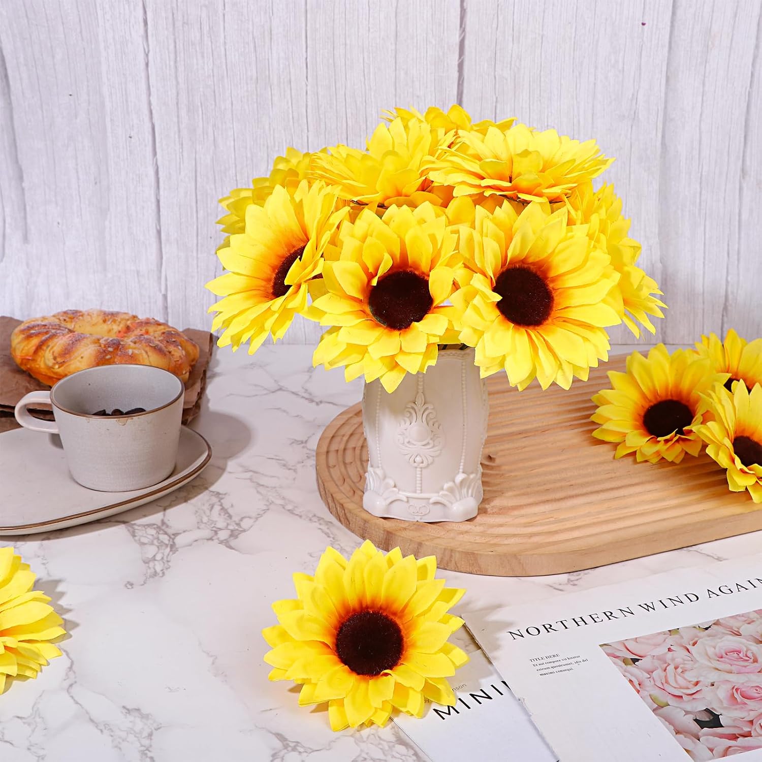 Aldernest 80 Pcs Large Sunflower Artificial Flowers Bulk, 0.39 kg