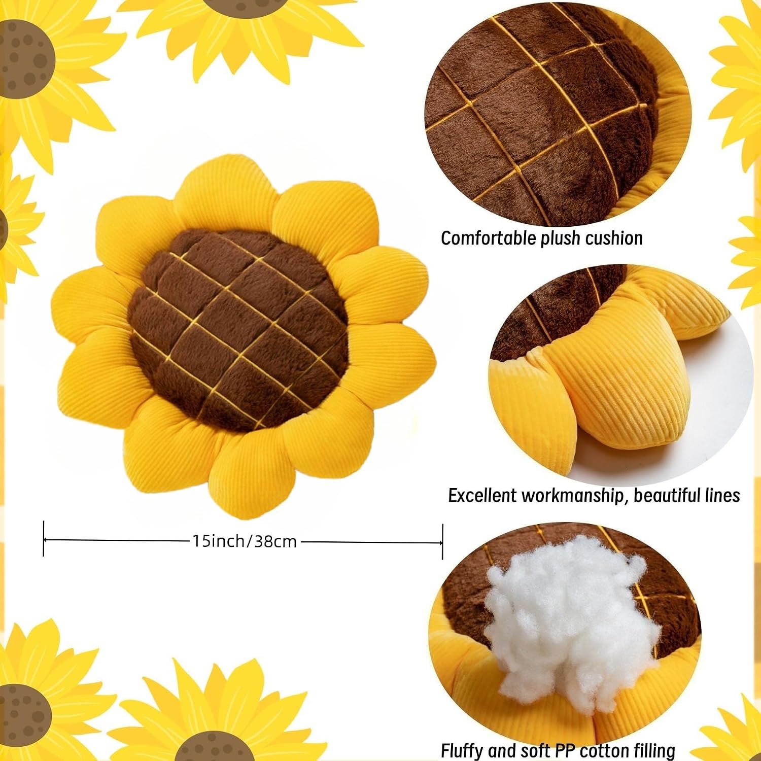 Ashenby 2 Pcs Sunflower Pillow 15" Yellow Decorative Throw Pillows for Home Decor