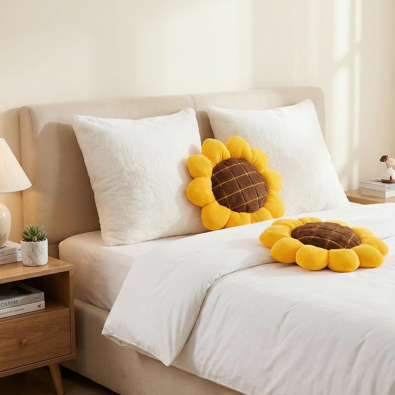 Ashenby 2 Pcs Sunflower Pillow 15" Yellow Decorative Throw Pillows for Home Decor