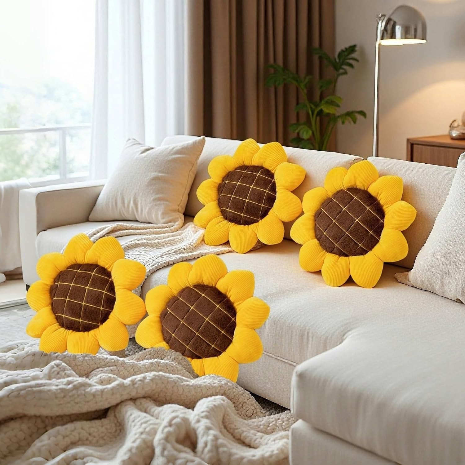 Ashenby 2 Pcs Sunflower Pillow 15" Yellow Decorative Throw Pillows for Home Decor