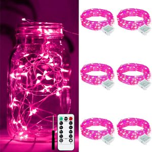 Aldernest 6 Pack Fairy Lights Battery Operated with Remote, Pink