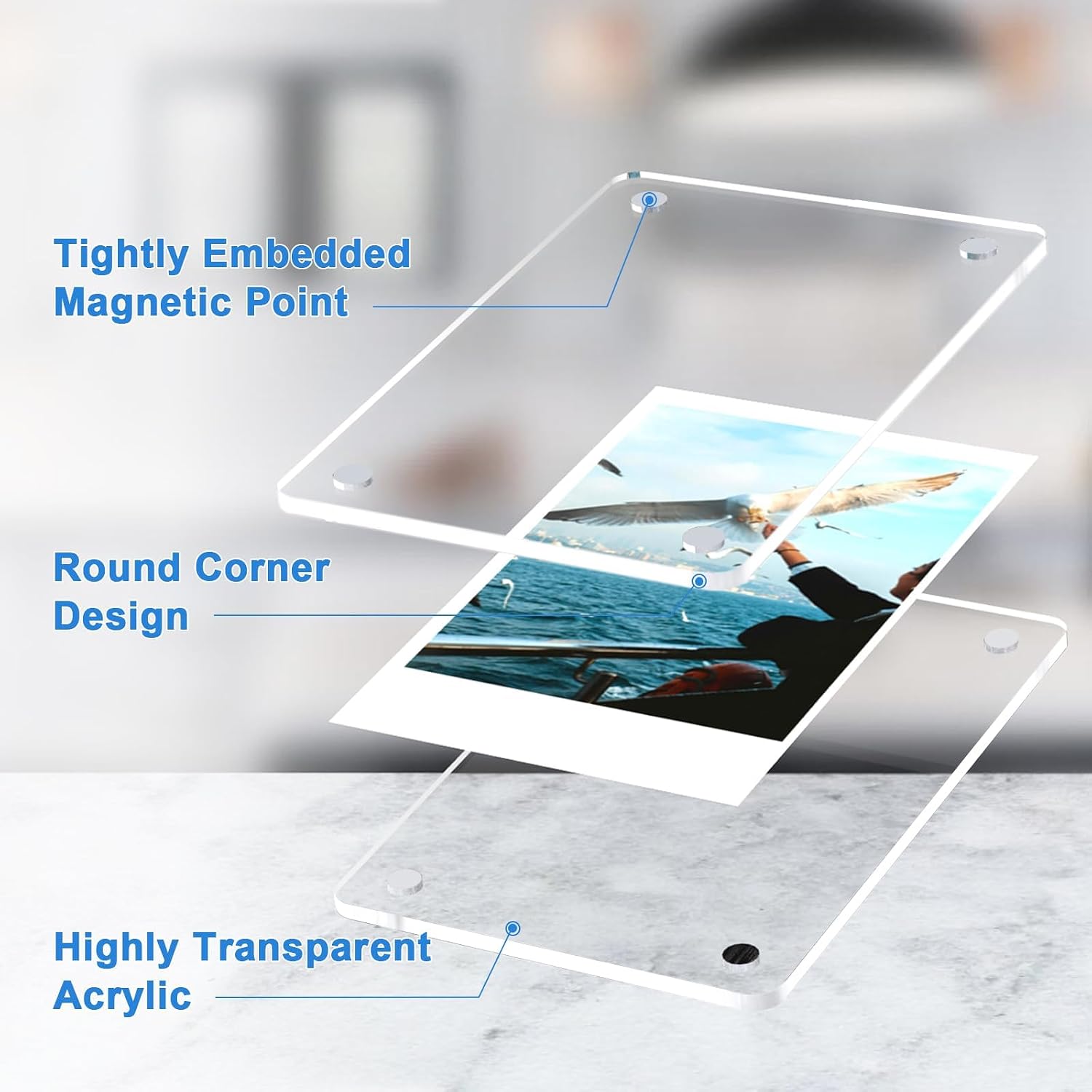 Ashenby 21 Pack Acrylic Magnetic Picture for Refrigerator, Polaroid Frame, 2.36 x 3.54 inches, Clear, 20 Count