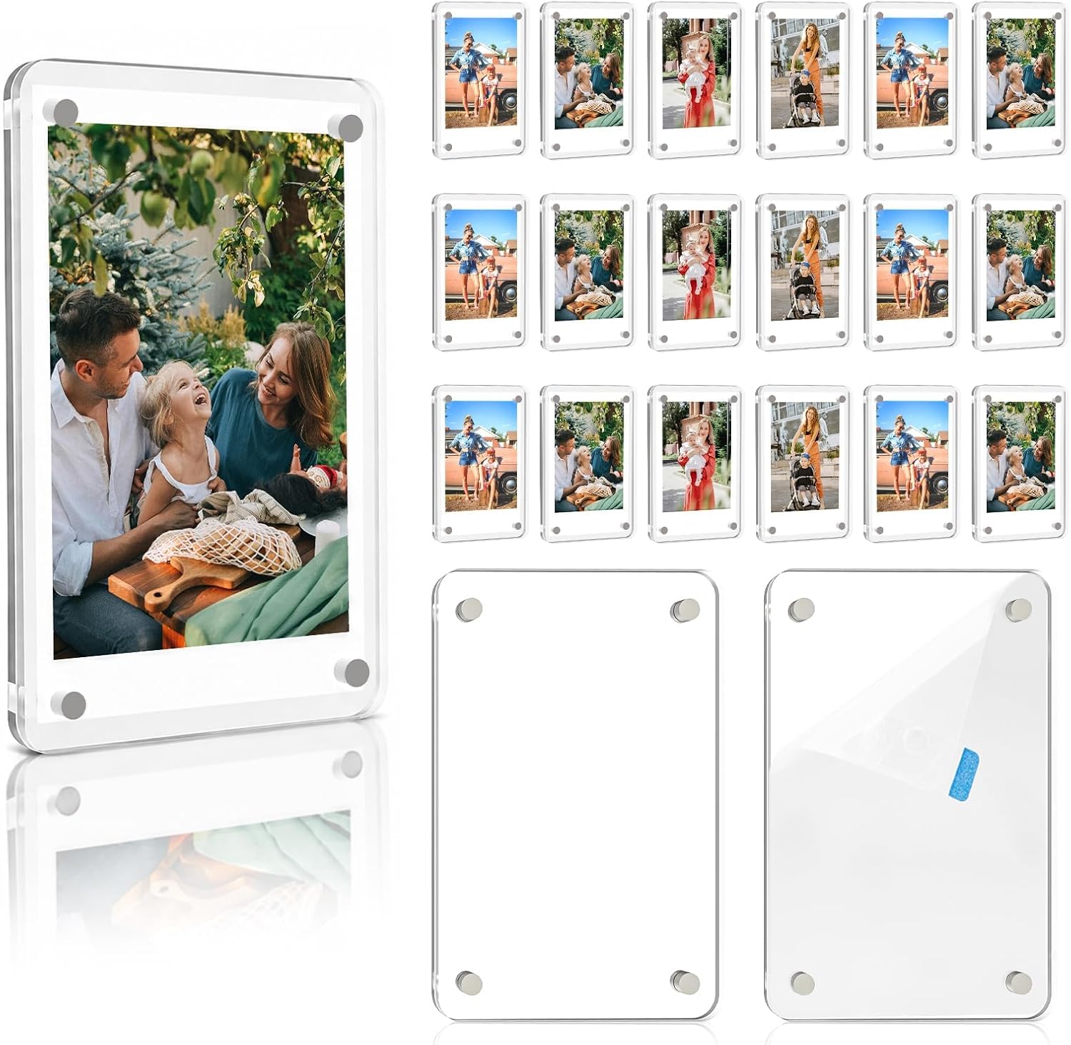 Ashenby 21 Pack Acrylic Magnetic Picture for Refrigerator, Polaroid Frame, 2.36 x 3.54 inches, Clear, 20 Count