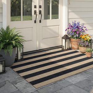 Aldernest Striped Easy Jute Fall Outdoor Patio Rug, 3x5 Washable Rugs for Entryway Porch