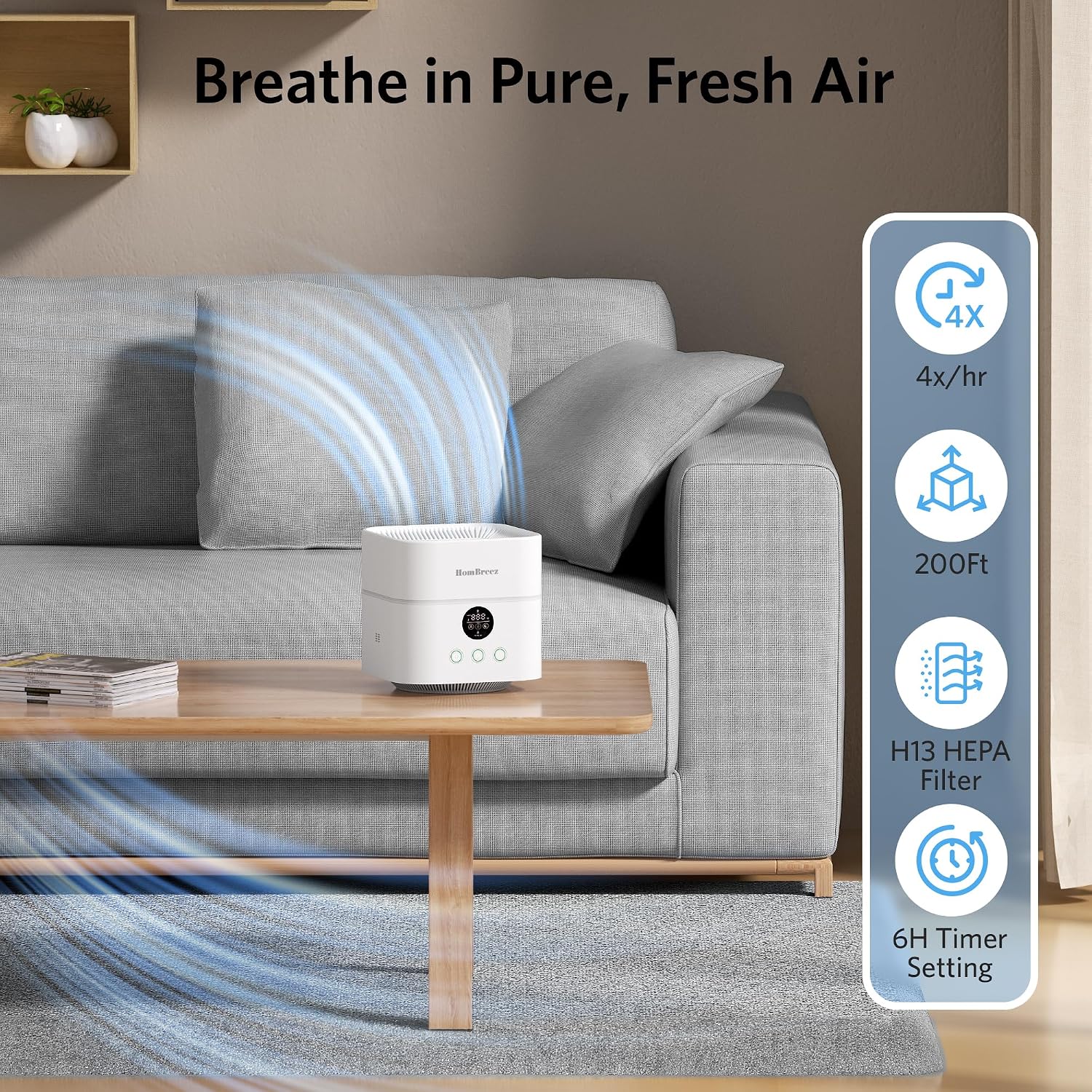 Ashenby Air Purifier and Humidifier Combo for Bedroom, H13 HEPA Filter