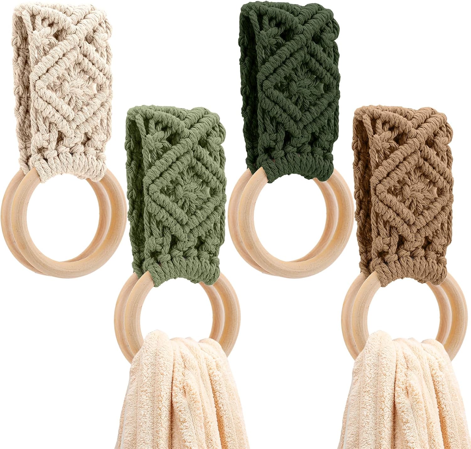 Ashenby 4 Pcs Kitchen Dish Towel Holder Crochet Towels Loop Ring, Sage Green, 12.64 ounces