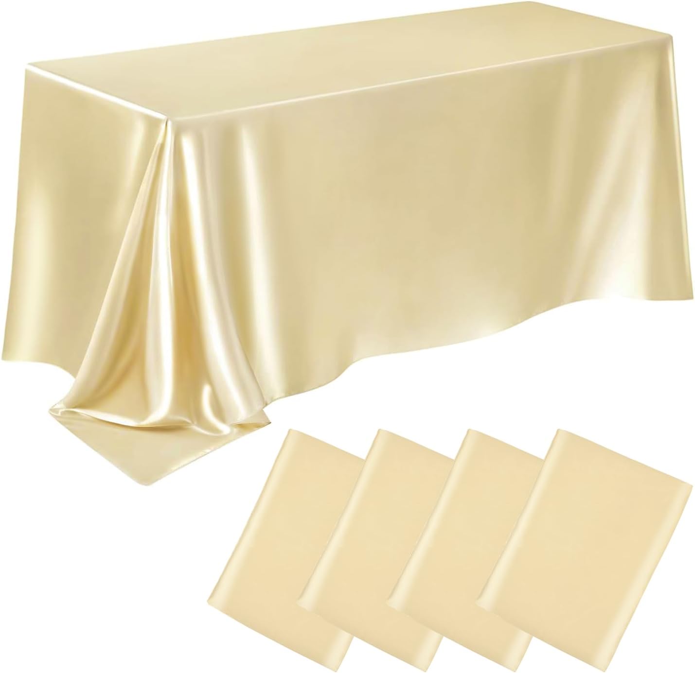 Aldernest 4 Packs Satin Rectangle Tablecloth 58 x 102 Inch, 1.06 kg, Champagne