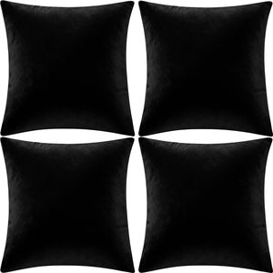 Aldernest 4 Pack 18x18 Pillow Cover Velvet Pillow Covers, Black Velvet