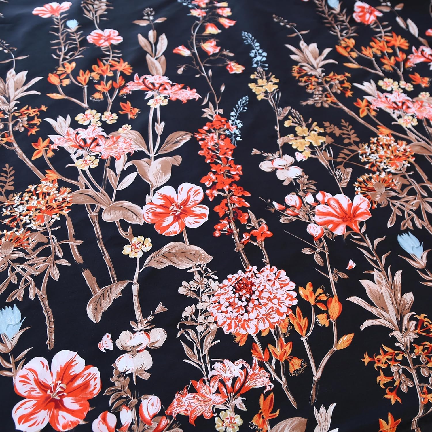Aldernest 4Pcs Floral Queen Size Sheet Sets, Black Vintage Bedding Sheet Set, 1.12 kg