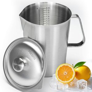Aldernest Stainless Steel Pitcher with Lid & Handle, 70 oz/2000+ ml, 0.77 kg, Silver