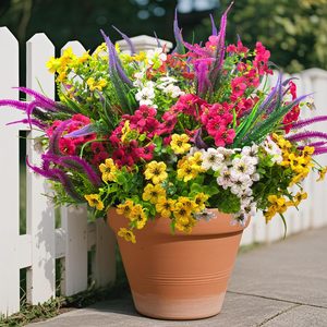 Ashenby 20 Packs Artificial Flowers Outdoor UV Resistant Fake Plants for Garden Patio Decor - Realistic Greenery for Hanging Planter Porch Window Home