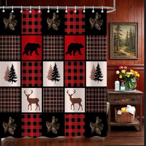 Aldernest Rustic Lodge Cabin Shower Curtain, 72"W x 72"L (Pack of 1), Red